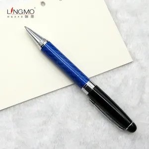 Shanghai Lingmo-pluma de recuerdo de fibra de carbono azul, Logo OEM, giro, Punta abierta