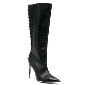 Clouté Club automne grande taille chaussures pointu mi-mollet dames femmes à la mode automne talons noir genou bottes larges mollet chaussures <span class=keywords><strong>2023</strong></span> - Product Image 4