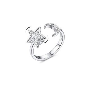 แหวนหมุน Spinner CZ Star Moon Fidget Ring เครื่องประดับเงินแท้ 925 ปรับขนาดได้ หมุนได้ สำหรับผู้หญิง ช่วยลดความวิตกกังวล - Product Image 1