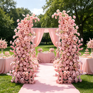 Ensemble d'arche de mariage en fleurs artificielles en soie rose pour événements et entrées, décoration d'arche de mariage - Product Image 1