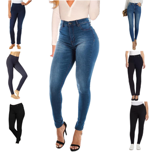 Pantalones de invierno de mezclilla de algodón elásticos para mujer, talla grande, estilo colombiano, personalizados, informales, oscuros, desgastados, rasgados, estampados, de cintura media, rectos, con agujeros - Product Image 1