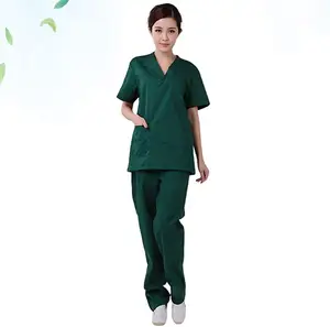 Women's Solid Stretch Medical Uniform Scrub Set V Neck Top Cargo Tapered Jogger Multi-Pocket Pants Clearance Suit