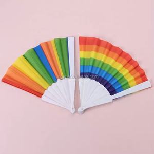 Stock Custom Logo Rainbow Plastic Rib Fabric Folding Hand <b>Fan</b> Gay Pride Folded <b>Fan</b> for Decoration Plastic Hand <b>Fan</b> - Product Image 4