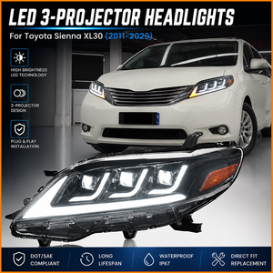 Cụm đèn pha LED Projector ba bóng, hai chùm sáng, thay thế cho Toyota Sienna XL30 2011-2020, lắp đặt dễ dàng (Plug and Play) - Product Image 1