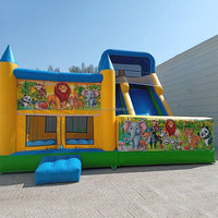 Structures gonflables Fiveflowers, équipement de jeux gonflables multicolores pour enfants, utilisable en extérieur et en intérieur, incluant des grimpeurs et des structures de jeu.