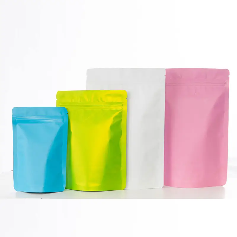 Saf renk Stand Up alüminyum folyo Mylar açılıp kapanabilir fermuar kilitli gıda ambalaj depolama Doypack çanta torbalar