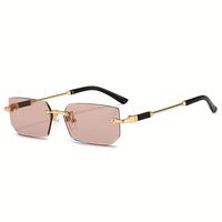 Lunettes de soleil rectangulaires en métal rétro pour hommes avec logo personnalisé, UV400, petite monture sans bordure, lunettes de soleil carrées pour femmes