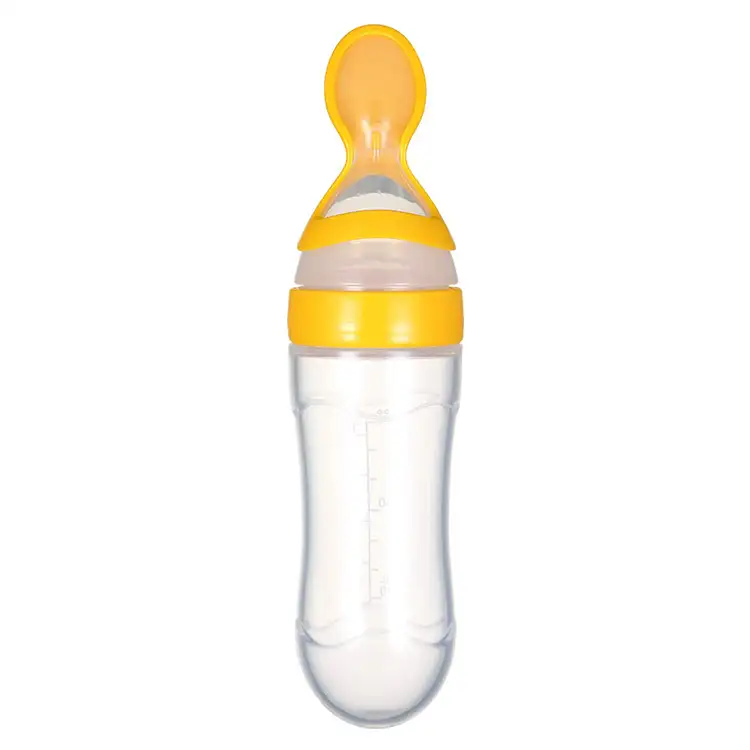 Silicone Baby Food Spoon Feeding Bottle Baby Feeding Bottle 90ML Silicone Baby Food Dispensing Spoon Baby Squeeze Feeding Spoon Bottle Feeder For Juice Cereal