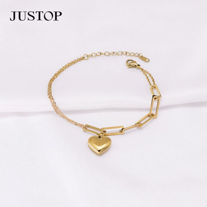 Pulsera de Acero Inoxidable con Dijes de Corazón Geométrico de Ágata Dorada, Estilo Vintage Minimalista y Ecológico para Mujer, Venta al por Mayor - Product Image 4