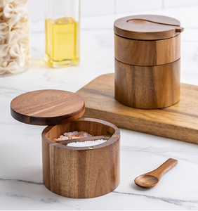 Juego de tarros de especias de madera de acacia al por mayor, caja de sal y pimienta de madera, contenedor de almacenamiento de condimentos para cocina con tapa y cuchara para compras al por mayor - Product Image 2