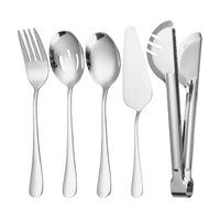 Ensemble de service en acier inoxydable, cuillère à dîner, cuillère de service 5/6 pièces, pince alimentaire, louche à soupe