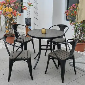 Good sells Outdoor Furniture Weatherproof Cafe Garden Furniture Set Plastic Wood Patio Table Chairs