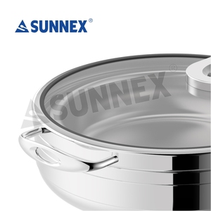 Sunnex Hotel Restaurant Grande marmite en acier inoxydable 6.5L Grande salle à manger ronde chauffe-plat en argent Chauffe-plat - Product Image 4