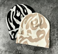 Bonnet en tricot jacquard abstrait, motif géométrique floral rétro, chapeau d'hiver unisexe chaud, style streetwear, pour commande en gros