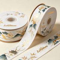 Cinta de Grosgrain Personalizada con Estampado de Flores y Montañas al Estilo de la Pintura Oriental, de Poliéster, de Lujo Chino, Certificada OEKO-TEX, para Regalo