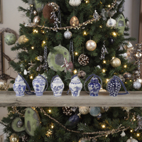 Décoration de Noël JD-05, boule en porcelaine bleue et blanche faite à la main en Chine, ornement pour arbre de Noël