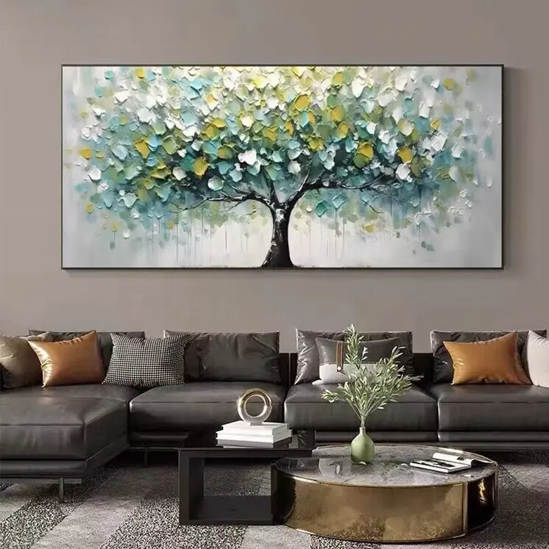 100% Hand-painted Colorful Wishing Tree Abstract Large Size Oil Painting Wall Art Decor Oil Paintings 24"x48"