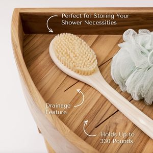 Teak Shower Bench Corner Shower Stool Foot Rest <strong>Bathroom</strong> <strong>Seat</strong> Built-in <strong>Storage</strong> Compartment with Drainage Teak Shower Corner <strong>Seat</strong> - Product Image 5