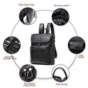 Marrant 7331 Mochila de viagem de grande capacidade em couro legítimo para laptop com padrão de crocodilo para homens