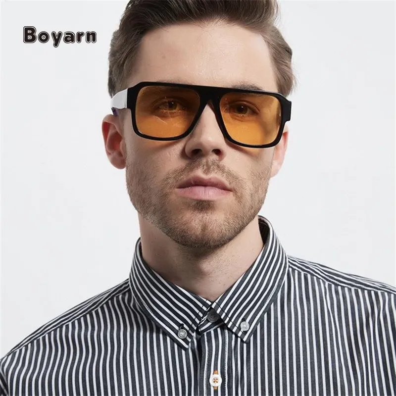 Boyarn occhiali da vista da uomo lenti piatte occhiali da sole giallo occhiali da sole bianchi Top quadrati occhiali da sole da uomo donna