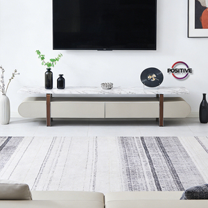 Mobile <span class=keywords><strong>TV</strong></span> Contemporaneo con Piano <span class=keywords><strong>in</strong></span> Marmo Naturale, <span class=keywords><strong>Base</strong></span> <span class=keywords><strong>in</strong></span> Pelle Morbida e Gambe <span class=keywords><strong>in</strong></span> Acciaio Inossidabile - Product Image 1