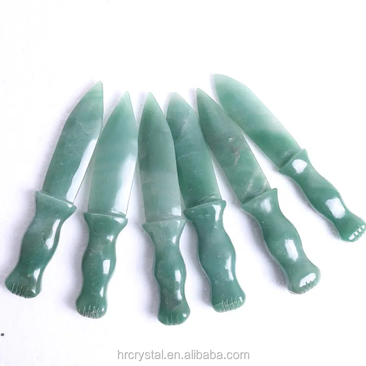 040 Semi-precious Stone Swords Crafts Green Aventurine Knife Healing Quartz Crystal Carving