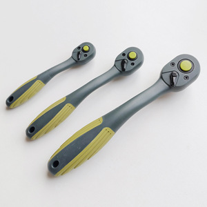 3 Pc Curved Handle Ratchet Wrench Set 72 Teeth Quick Release Gray Green Auto Repair Tools Imperial Drive - Product Image 1