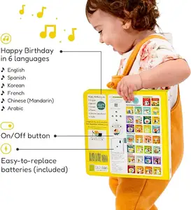 Libros de sonido interactivos en seis idiomas en español superventas para niños, canciones educativas de feliz cumpleaños, Material de papel para bebés - Product Image 5