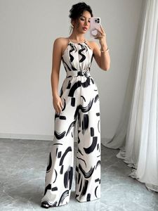 PASUXI 2026 Tuta Estiva da <span class=keywords><strong>Donna</strong></span> Versatile con Lacci in Vita, Stampa Floreale e Gamba Larga, Vestibilità Morbida - Product Image 6