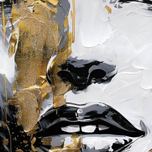 Ritratto Astratto di Donna Africana Dipinto a Olio con Schizzi Dorati Arte Espressiva in Bianco Nero e Oro Decorazione Murale per Interni - Product Image 4