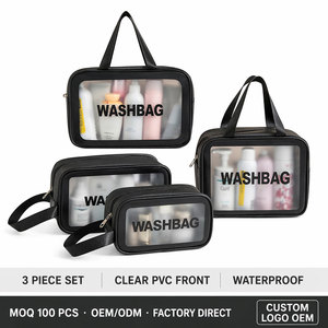 Waterproof Clear PVC Toiletry Bag Set Transparent Travel Cosmetic Organizer Pouch 3 Piece <strong>Washbag</strong> for <strong>Women</strong> Men - Product Image 1