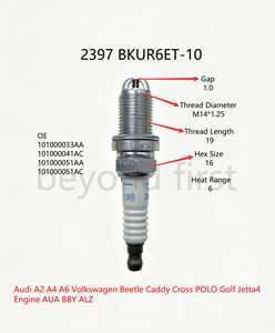 Bougie d'allumage NGK BKUR6ET-10 2397 pour VW Bora <span class=keywords><strong>HS</strong></span> Golf 4 Passat Skoda Fabia Combi Chery E5 1.6L 1.8L 2.0L - Product Image 2