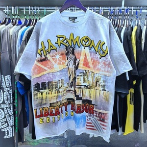 T-shirt Homme Streetwear Américain Style Urbain Harmoes Rétro Imprimé Lettres et Strass pour l'Été - Product Image 4