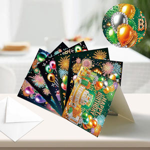 6 Stk. Diamond Painting Geburtstagskarten-Sets, Kuchen und Luftballons, DIY 5D Kristall-Diamant-Kunst Geschenkkarten für Freunde - Product Image 5