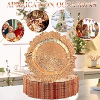 Vente en gros d'assiettes design argentées, noires, en fer, couleur or rose, corail, pour décoration de mariage, pour dîner, de luxe