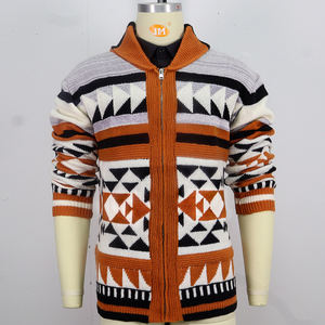 Chaqueta de punto con estampado de estilo Tribal occidental, cárdigan con cremallera y solapa étnica, suéter de <span class=keywords><strong>hombre</strong></span> con cremallera y cuello levantado de Jacquard Azteca - Product Image 3