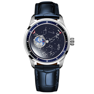 Montre mécanique personnalisable avec cadran transparent rotatif 24h, ciel étoilé, design Aventurine bleue, logo OEM - Product Image 3