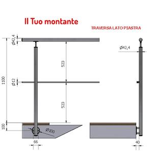 Vertical de acero inoxidable pulido AISI 316 de fijación lateral, travesaño interno, altura 1 pulido, Ø 42,4, SKU Mt. - Product Image 1