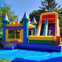 Châteaux gonflables combinés colorés en PVC pour enfants plus grands, toboggan, combo commercial, château gonflable, trampoline pour location de fête