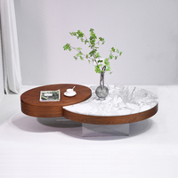 Multifunktionaler Couchtisch-Set mit Hebedeckel, Weißer Marmor & Walnussfurnier-Oberfläche, Mitteltisch mit Acrylbeinen für Wohnzimmer