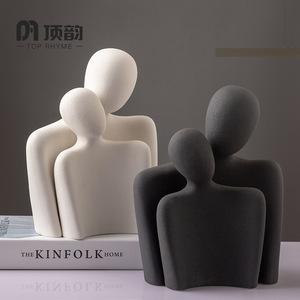 Top Rhyme Ceramic Abstract Figures White Black Handmade Artistic Sculptures For Home Office Wedding Gift - Product Image 1