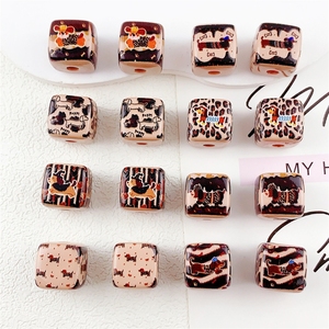 ลูกปัดอะคริลิคทรงสี่เหลี่ยมลายลูกสุนัขไส้กรอกน่ารัก ขนาด 14 มม. สีกาแฟ - Product Image 6