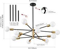 Lustre LED JACKSUN en fer, finition noir/or, 12 ampoules, style moderne, 220V, pour salon, salle à manger
