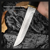 Couteau de chasse à lame fixe en acier de Damas avec manche en bois de santal noir, acier inoxydable, DIY, EDC, OEM