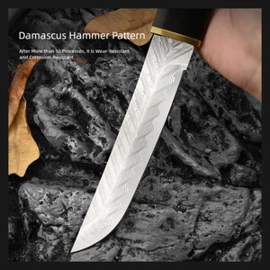 มีดล่าสัตว์ใบตายเหล็กดามัสกัส ด้ามไม้จันทน์ดำ สแตนเลส DIY งานไม้ EDC OEM - Product Image 3