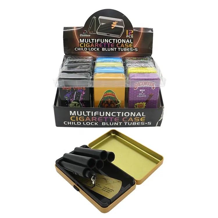 Wholesale Custom Fancy Metal Tobacco Cigarette Holder Box Waterproof Tin Cigarette Case Tobacco With Safe Lock