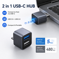 Mini Hub USB C 2 en 1 de Aluminio Ultracompacto, Adaptador Divisor de Tipo C a Doble USB A 3.0 2.0 para Laptop, MacBook, PC