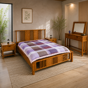 Ensemble de lit queen size en rotin personnalisé, design tropical moderne, table de chevet incluse pour chambres à coucher confortables de style farmhouse, meubles de chambre à coucher - Product Image 6