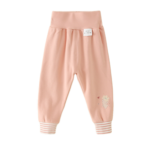 Pantalones Largos de Algodón de Cintura Alta para Niñas, con Estampado de Dibujos Animados, Puños a Rayas, Protección Abdominal, Abertura en la Entrepierna, Pantalones Casuales para Bebés - Product Image 5