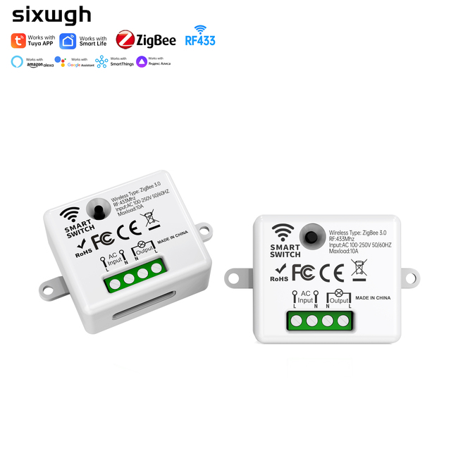SIXWGH Zigbee & RF433 Smart Switch Module Compatible 10A Tuya Smart Life SmartThings Google Home Hub Required Wall Light Switch